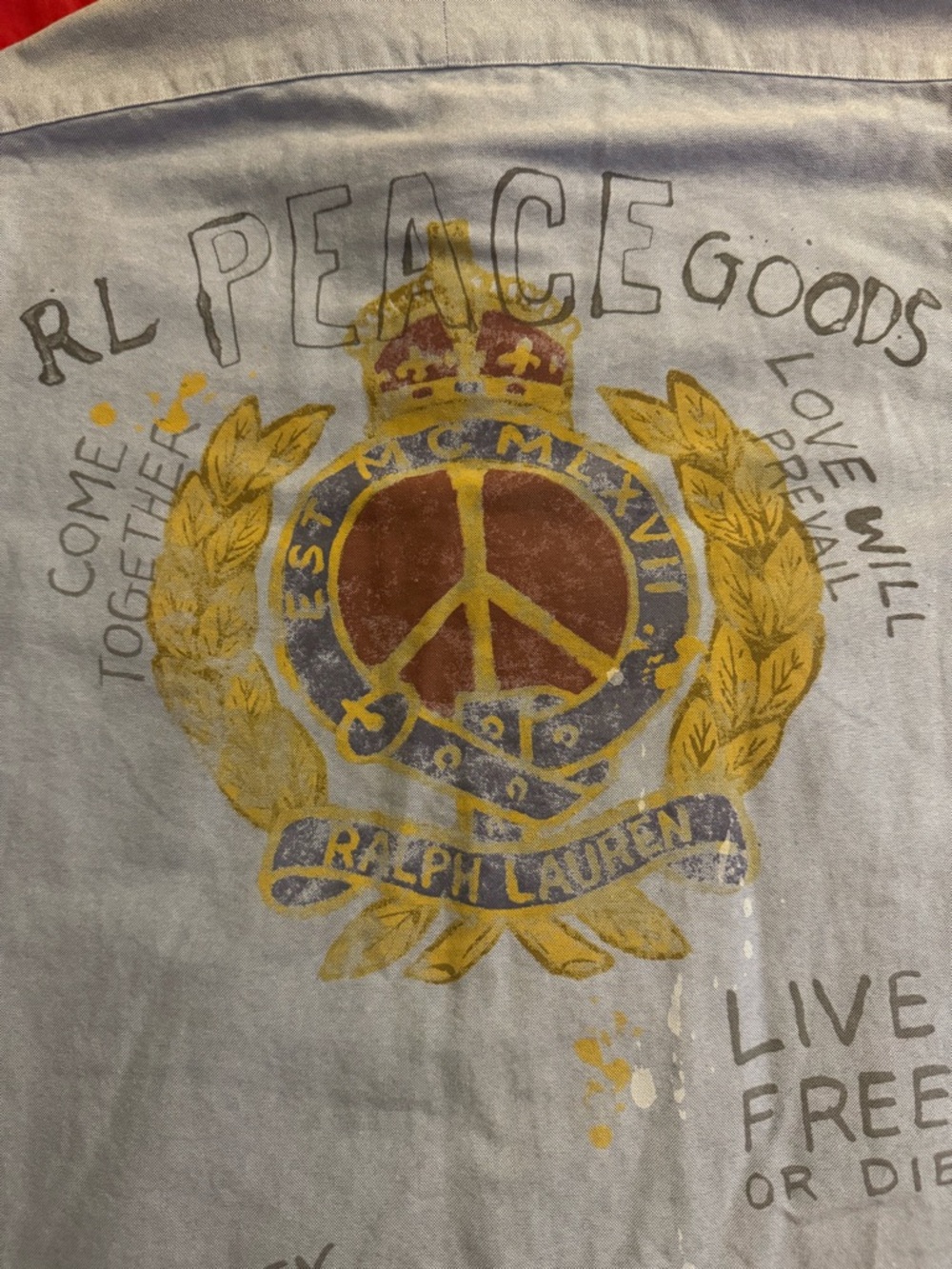Ralph Lauren Light Blue 'Love Not War' Button-Down Shirt with Crest custom fit - Picture 4 of 4